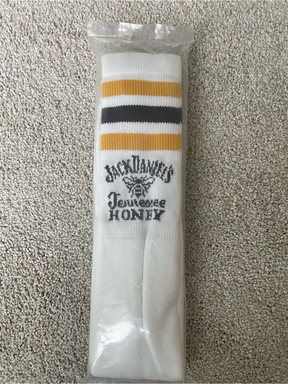 Jack Daniels White, Yellow & Black Striped Athletic Crew Socks